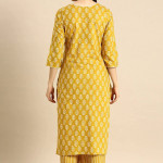 Women's Yellow Colour Cotton Printed Kurta with Palazzo Set