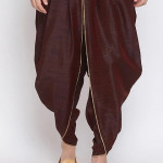 Contrast Trim Dupion Silk Dhoti Pant in Wine