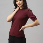 Casual Regular Sleeves Solid Women Maroon Top