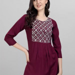 Party Regular Sleeves Embroidered Women Purple Top