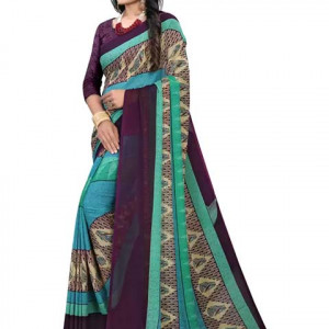 Purple & Sky Blue Floral Saree