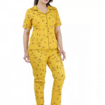 Women Printed Yellow Night Suit Set